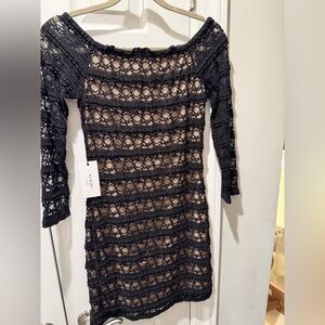ALI & JAY Black lace off the shoulder 
Long Sleeve Mini Dress